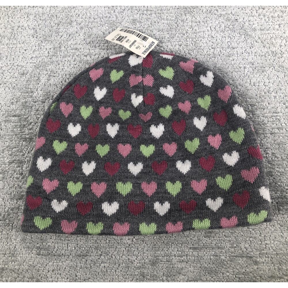 NWT Aeropostale Grey Knit Beanie Hat Pink Red White Heart Pattern Y2K One Size